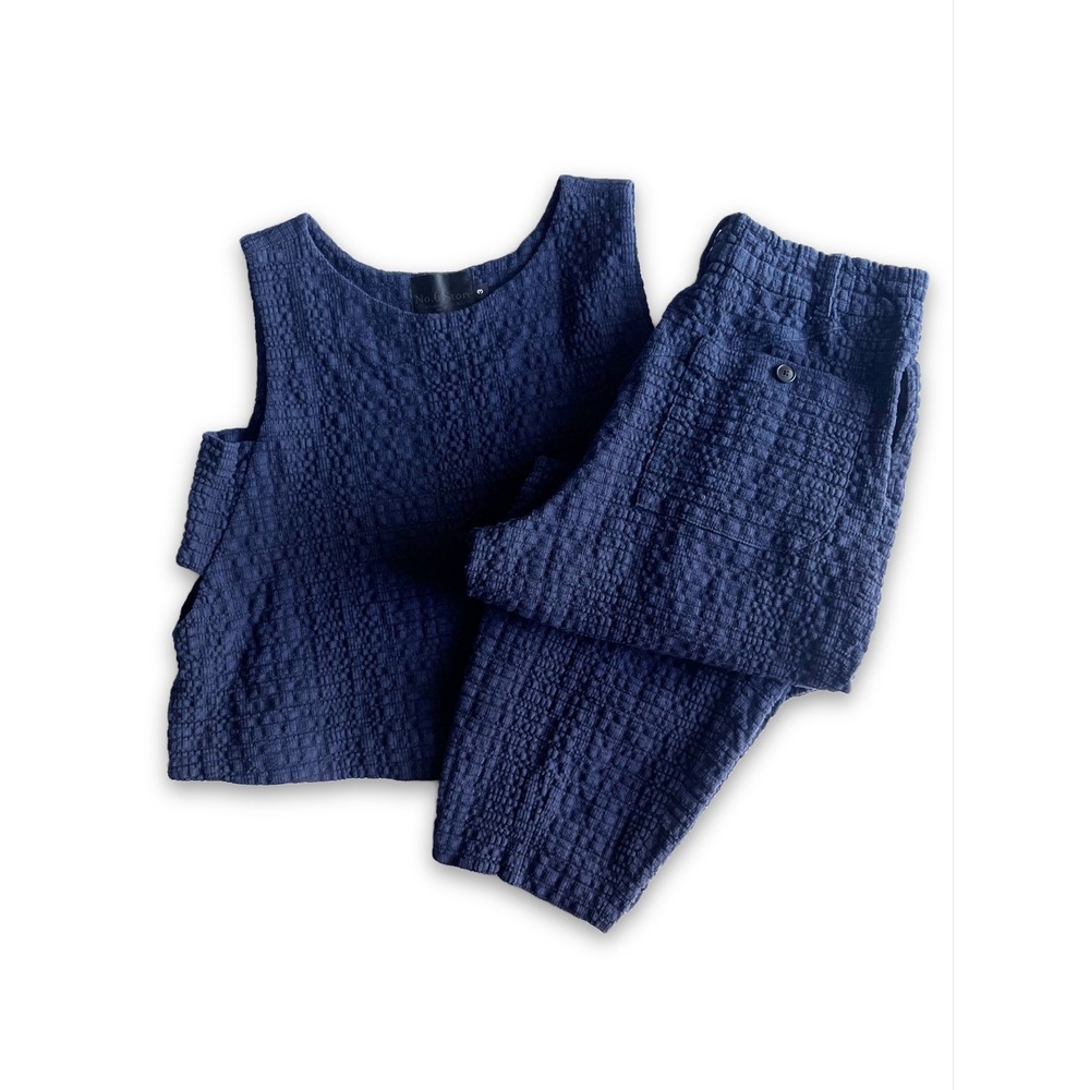 No. 6 Store Navy Blue Cotton Gauze Matching Set Sleeveless Top Cropped Pants